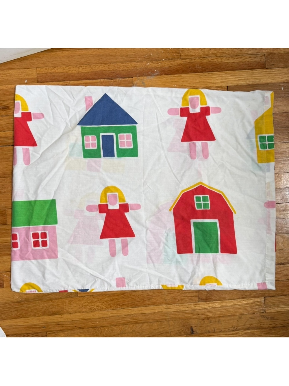 Vintage 1982 Marimekko Dan River Bo Boo Schoolhouse Pillow Case Primary Colors